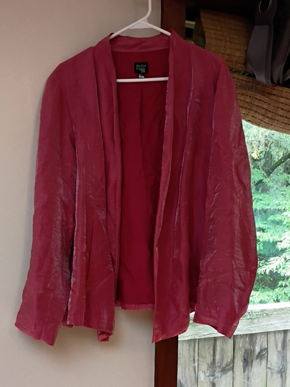Eileen Fisher Raspberry Open-Front Lightweight Blazer
